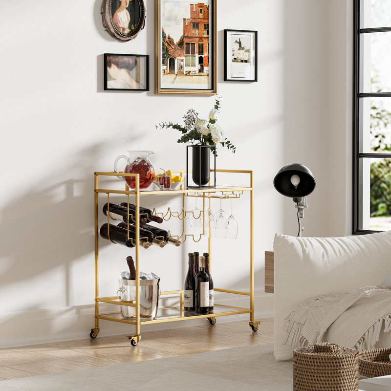 Paolino Metal Bar Cart, Transparent, Gold