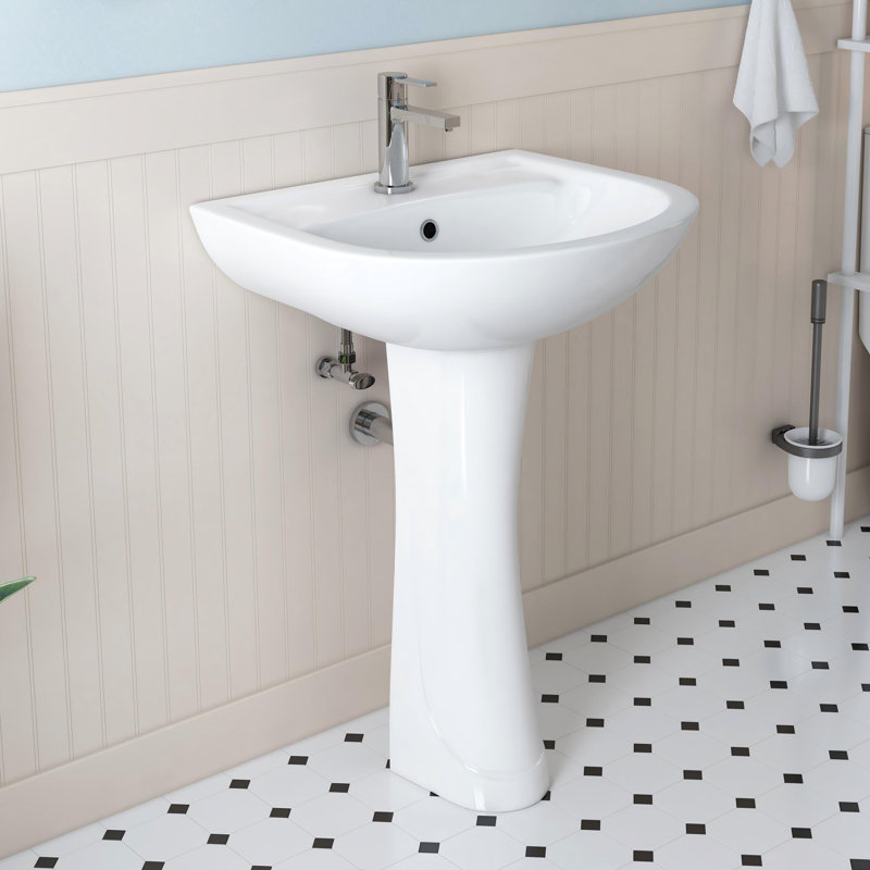 Lavabo de salle de bain piédestal en porcelaine vitrifiée blanche avec trop-plein Achernar l 20,9 po x H 32,5 po