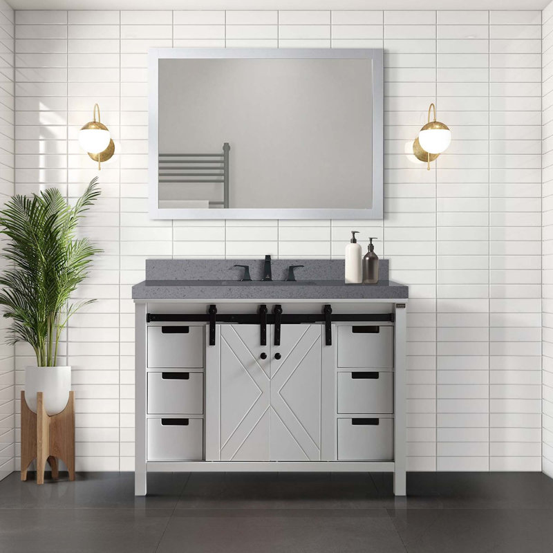 Ensemble de meuble-lavabo avec robinet et robinet de 44 po Miroir, Blanc