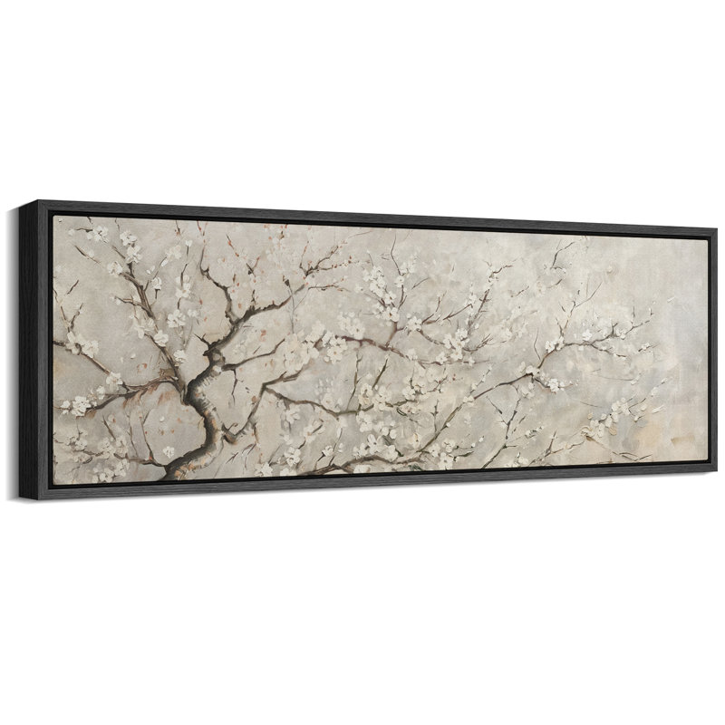 Art mural sur toile de fleur de cerisier gris, H 20 po x l 60 po, Impression encadrée flottante sans passe-partout