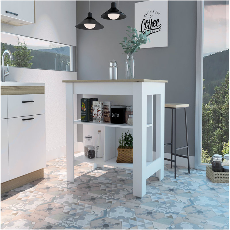 Kitchen Island Antibacterial, Three Shelves, Four Legs, 27.6" H x 27.6" W x 40.6" D