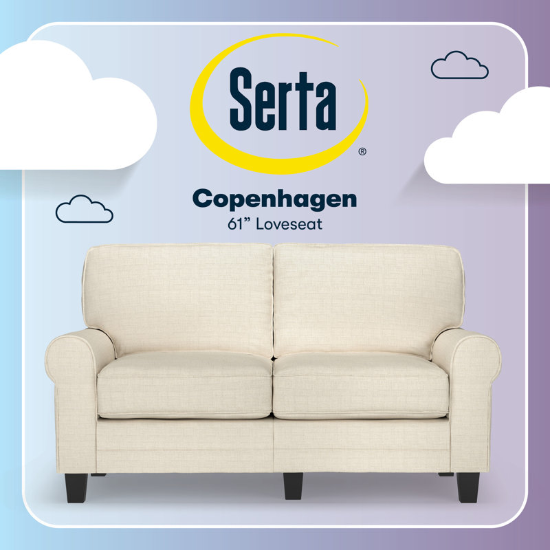 Serta Copenhagen 61-Inch Rolled Arm Loveseat with Easy-Care Fabric and Pillow Back, Buttercream Polyester Blend