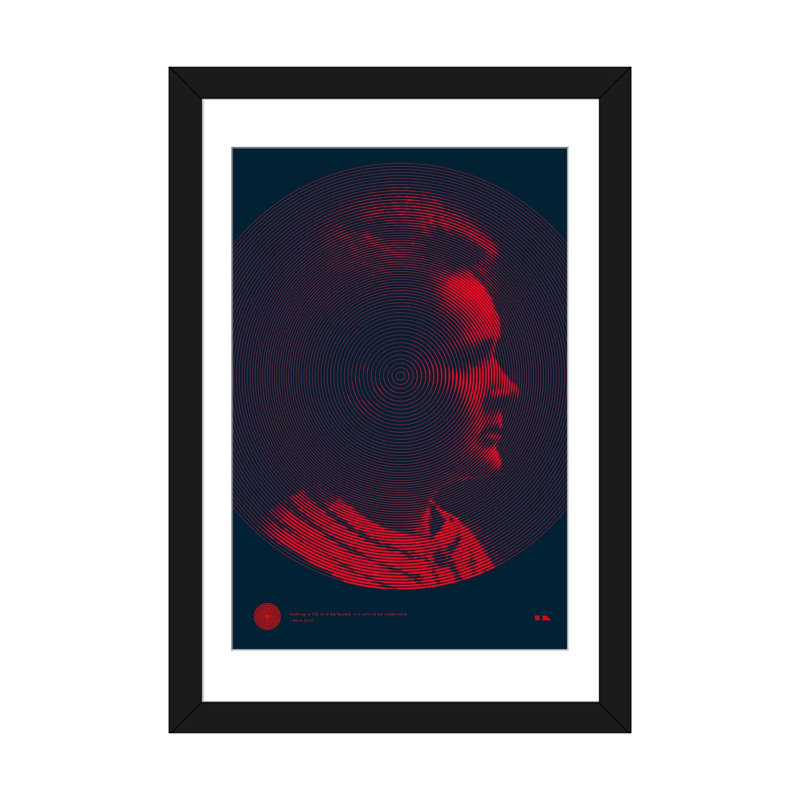 Marie Curie par 2064 Design - impression sur toile tendue, H 24 po x l 16 po x P 1 po, Papier d'art encadré noir