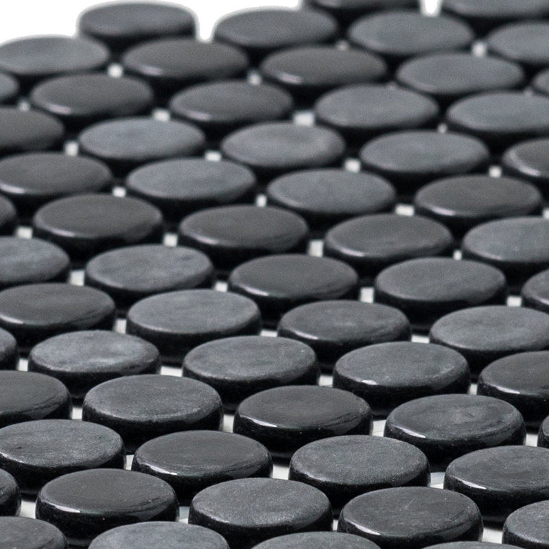 Eterna Penny 12" x 12" Recycled Penny Glass Mosaic Wall & Floor Tile, Black