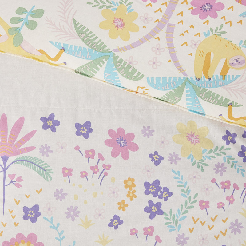 4 pièces d'édredon réversible en coton mauve / grand avec imprimé tigre et éléphant jungle - tissu lavable à la machine