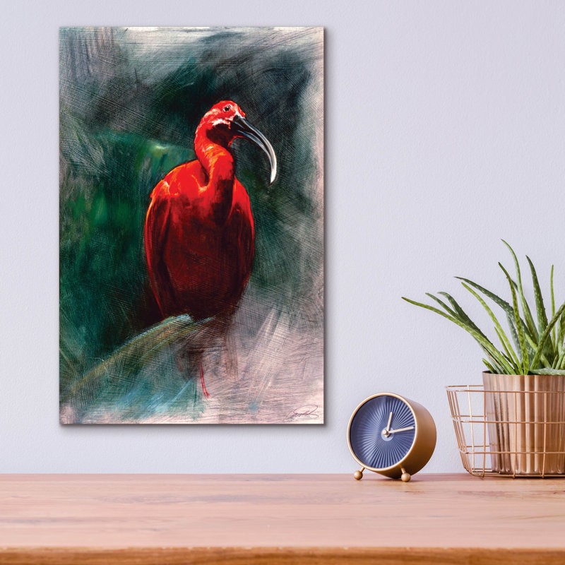 «Scarlet ibis» par Robert Campbell, art mural en verre acrylique, H 16 po x l 12 po x P 0,13 po