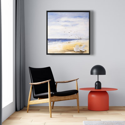Blue Illustrative Sea Framed Canvas - Day at the Beach Decor