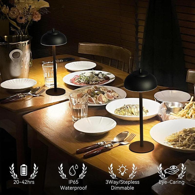 Paquet de 2 lampes de table à DEL sans fil, rechargeables, étanches à piles, pour patio extérieur / restaurants / maison / repas / éclairage de table - à commande tactile et à intensité variable