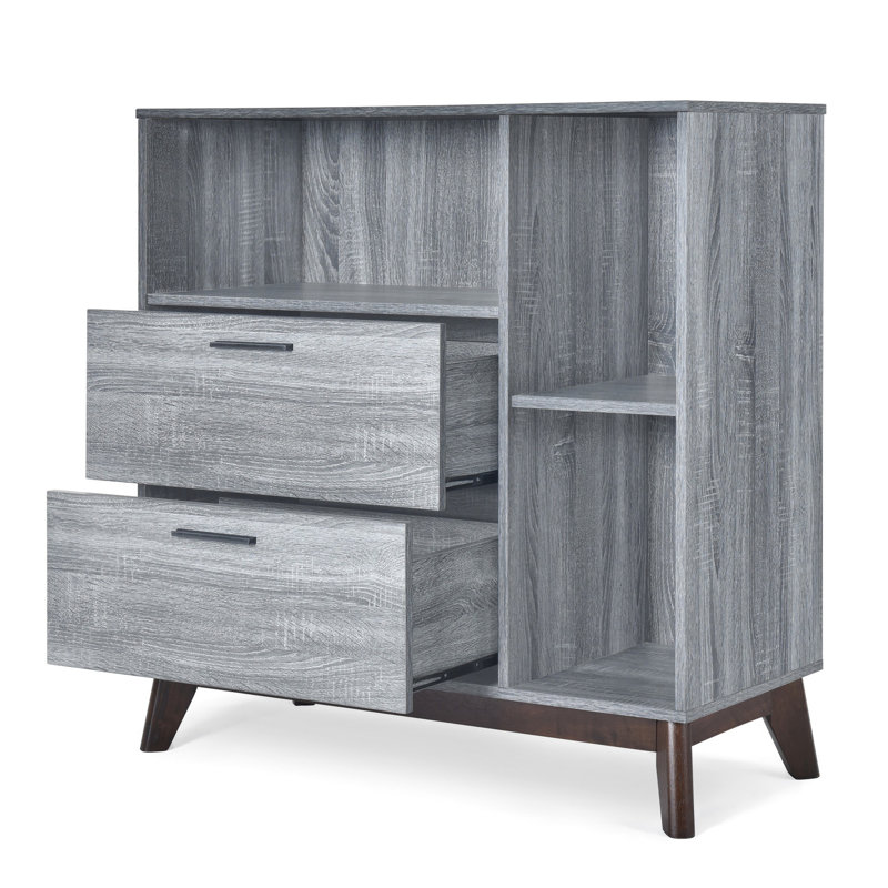 Armoire grise en faux bois avec style Mid-Century moderne - Rangement pratique pour organiser vos biens, Gris