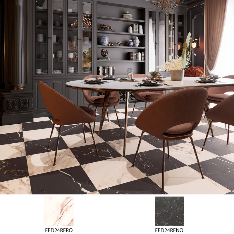 Reve 23-1/2 in. x 23-1/2 in. Porcelain Floor and Wall Tile, White/Red