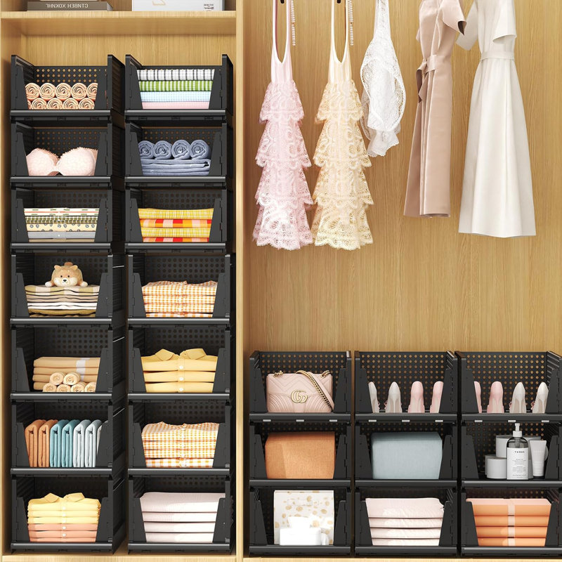 4-pack Black Stackable Plastic Storage Baskets