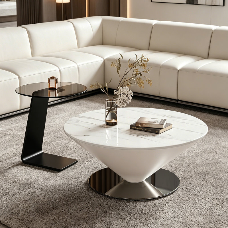 Mendez, 13.38" H x 29.52" W x 29.52" D, White/Light Grey/White, Marble