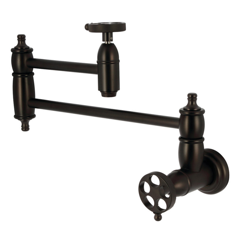 Kingston Brass Wendell Two-Handle 1-Hole Wall Mount Pot Filler Faucet with Knurled Handle, Oil Rubbed Bronze
