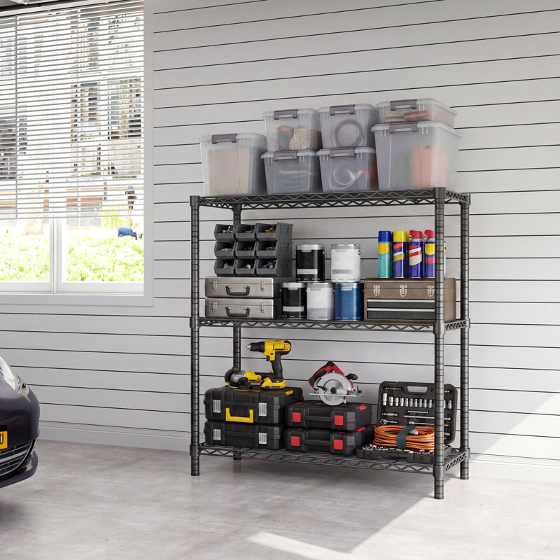 Étagère de garage robuste à 3 niveaux avec 400 lb Capacité de tablette, noir, H 47 po x l 48 po x P 20 po, Noir