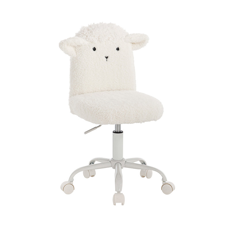 Chaise de bureau pivotante pour enfants avec roulettes - Tabouret de travail réglable en hauteur - Petit agneau avec rembourrage doux