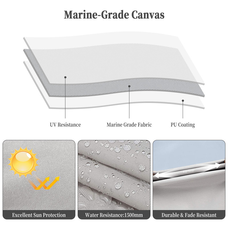 Light Grey 4 Bow Bimini Top for Boats – Marine PU-Coated Canvas, Removable Side Curtains, 1" Aluminum Frame, Zippered Storage, 54"H, Light Grey, 54"H