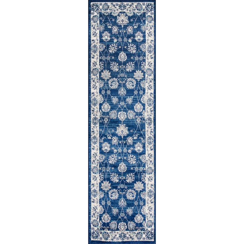 Tapis bleu marine / gris clair Lawncrest, Tapis de couloir 2 pi 3 po x 8 pi