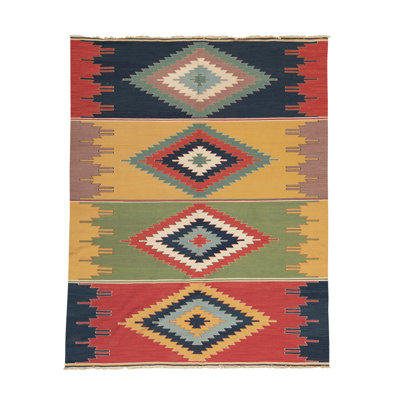 Hand-Knotted Wool Southwestern Area Rug in Red/Blue/Green/Yellow