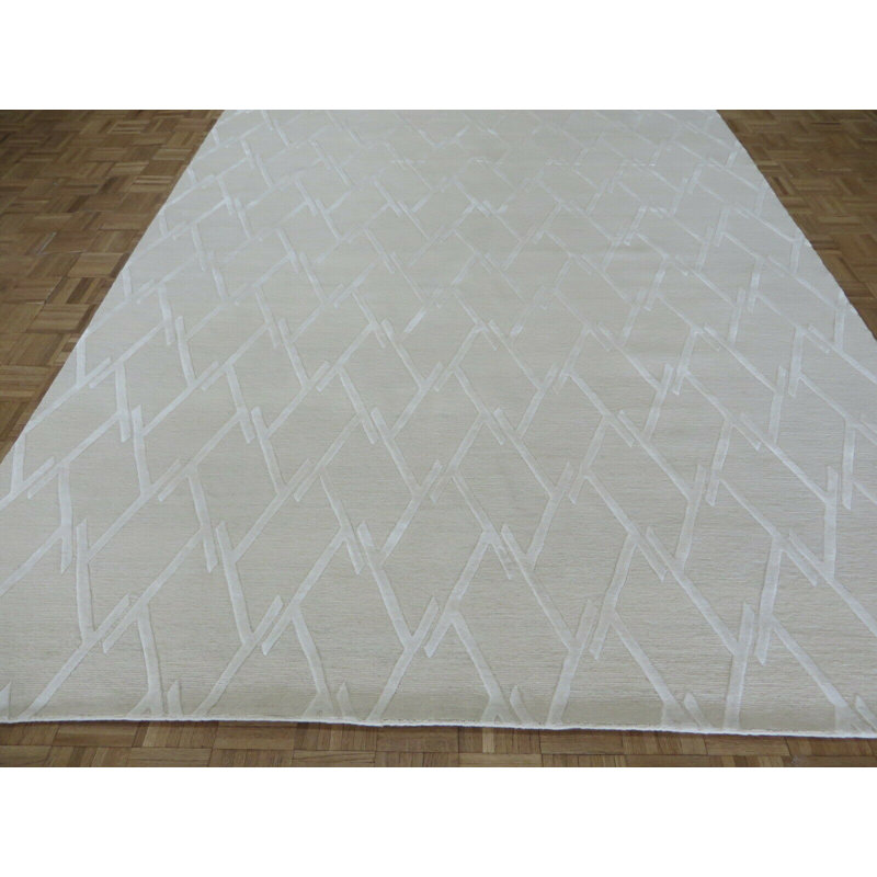 Tapis oriental ivoire en soie noué à la main 8 pi 1 po x 9 pi 10 po 0C773C38EE9147EEB81796F795FDE455