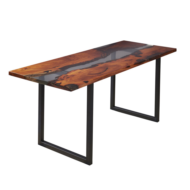 Abi-Rose Walnut Solid Wood Top Metal Base Dining Table
