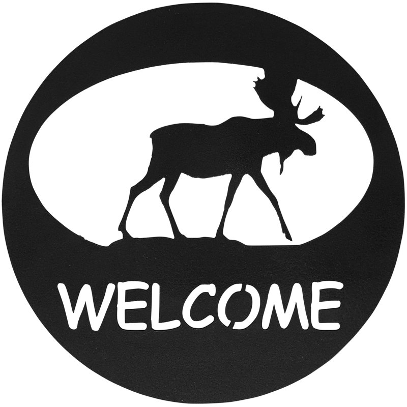Hammered Black Steel Moose Welcome Circle Wall Art