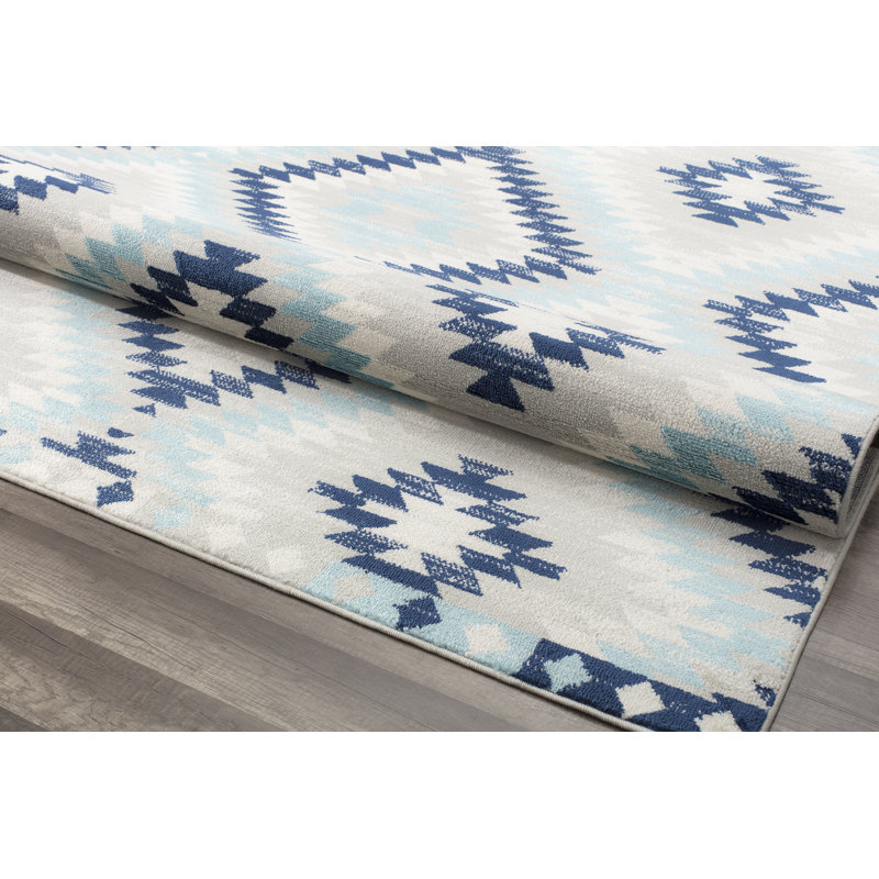 Heron Bodrum Tribal Kilim Denim Area Rug, Runner 2' x 8', Blue/Ivory/Silver/Navy