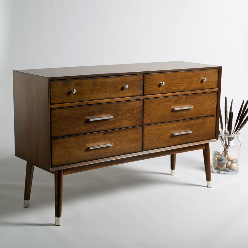 Commode double 6 tiroirs Samuel, Noyer / Argent