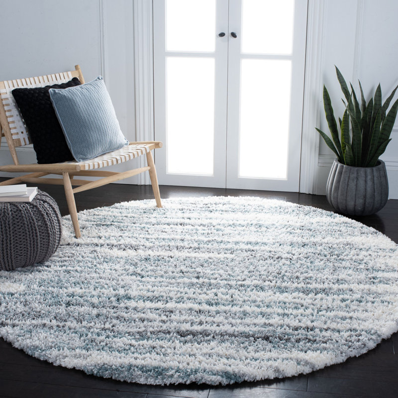 Adam Abstract Ivory/Teal Area Rug, Round 6'7"