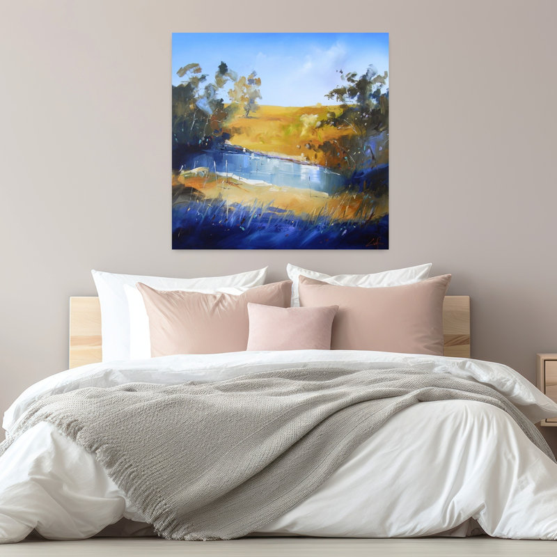 Winter Dam, art contemporain abstrait, paysage, H 32 po x l 32 po