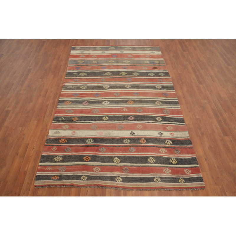 Charme bohémien: tapis kilim rayé multicolore 6 x 9
