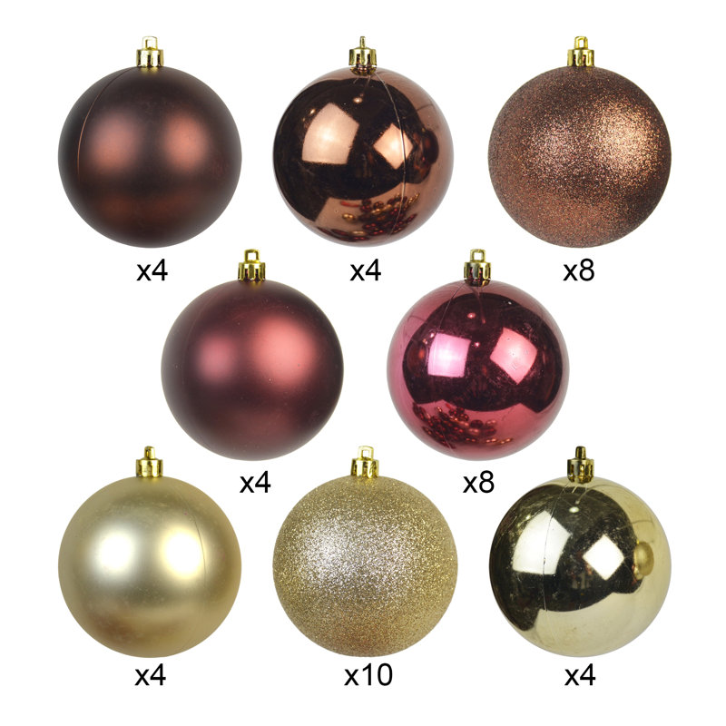 Gold, Brown, and Red Shatterproof Plastic Christmas Ornament Set