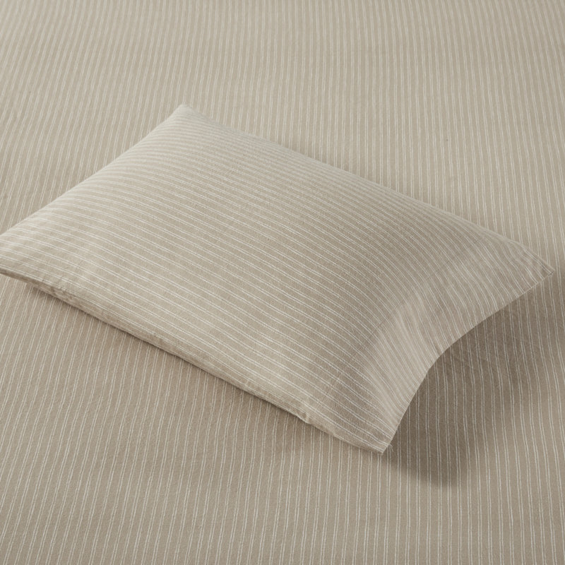 Ensembles de draps et de draps en flanelle de coton très confortable, rayures beiges pour une utilisation toutes saisons