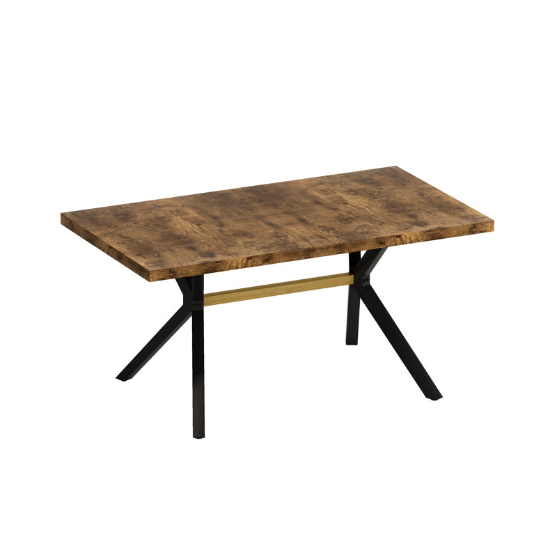 Stretch Dining Table With Storage Box, Fine Sand Cross Iron Foot Base Dining Table, For 4-6 People, Brown
