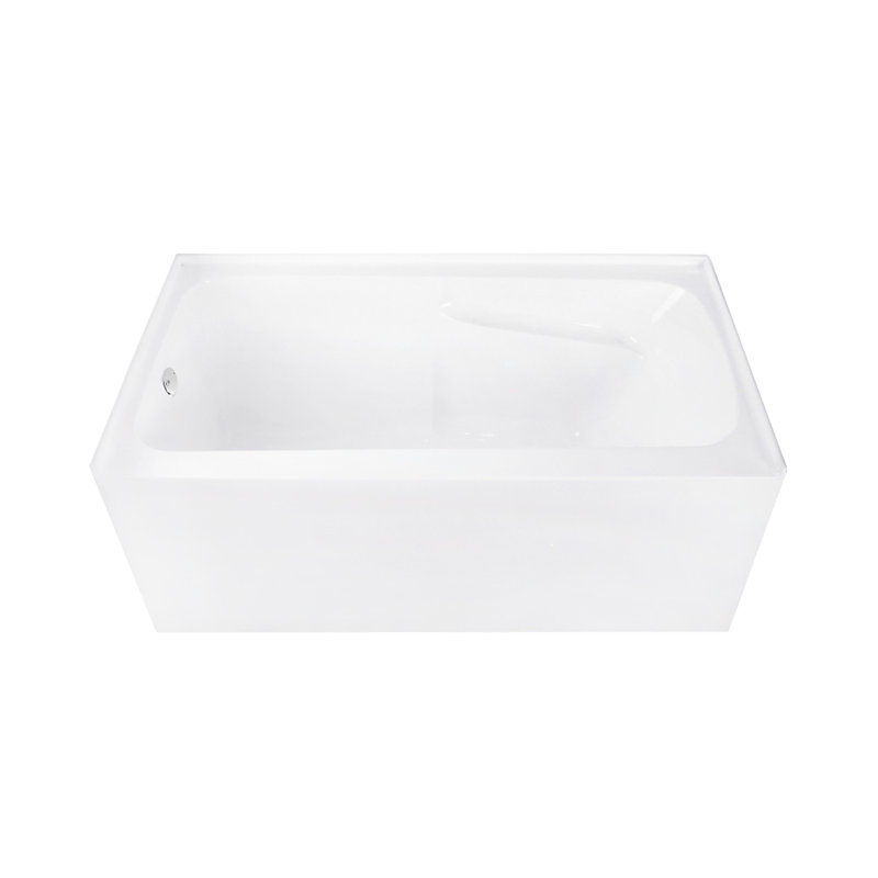 Kingston Brass Aqua Eden 54-Inch Acrylic Rectangular 3-Wall Alcove Tub With Armrests, Polished Chrome, Left