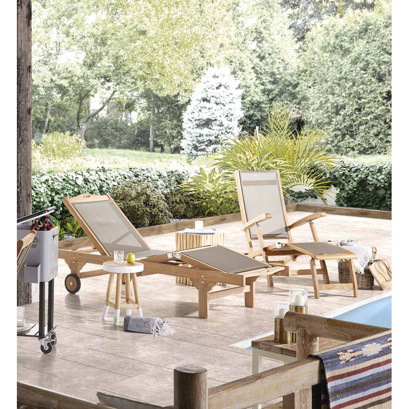 200cm Long Reclining Teak Single Chaise
