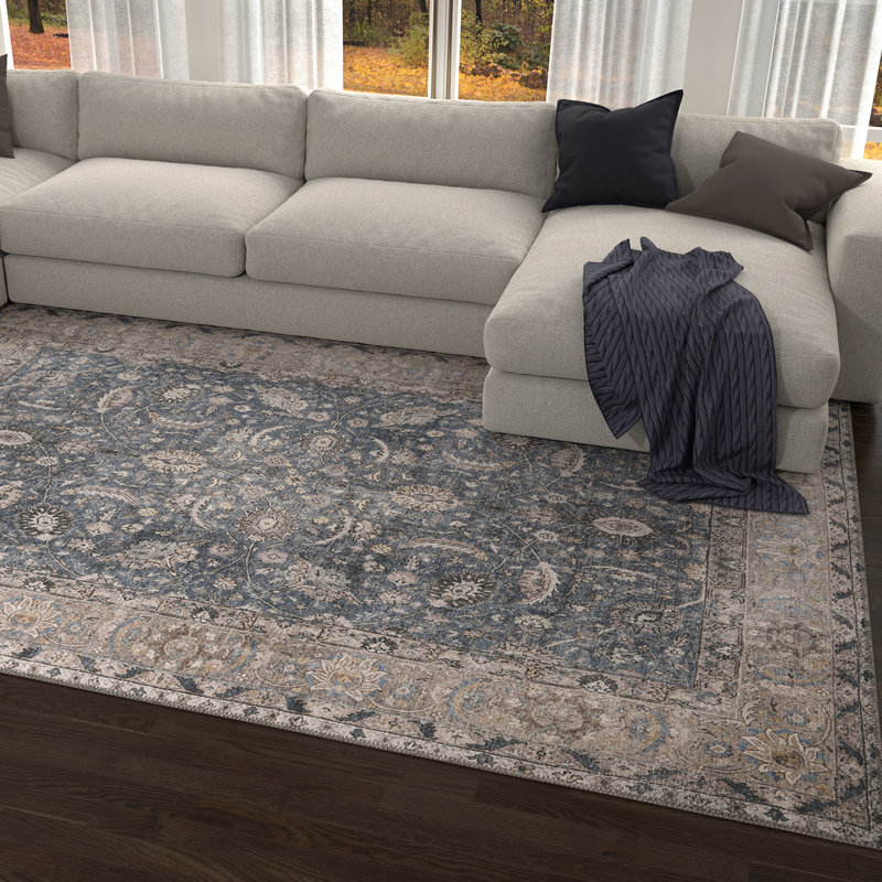 Alvyda Machine Washable Area Rug in Slate Blue, Runner 2'6" x 7'6"