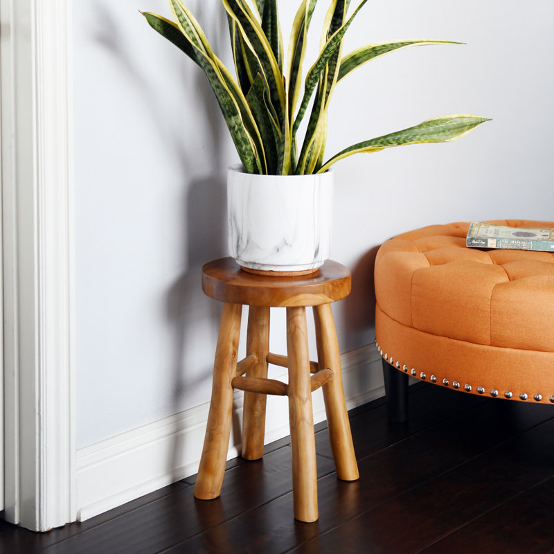 Teak Wood Stool Flower Stand Set Of 2