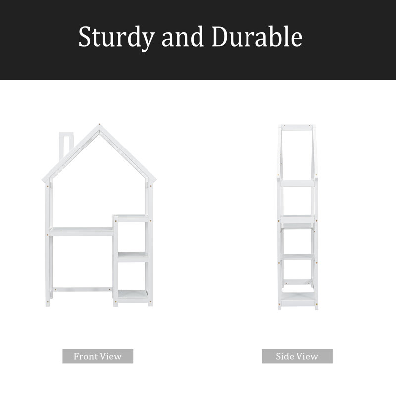 Bureau en bois en forme de maison, table d'étude pour enfants, bibliothèque et rangement pour jouets, Blanc