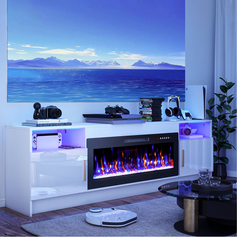  Ivy Bronx 70 Inch White Electric Fireplace Tv Stand, White