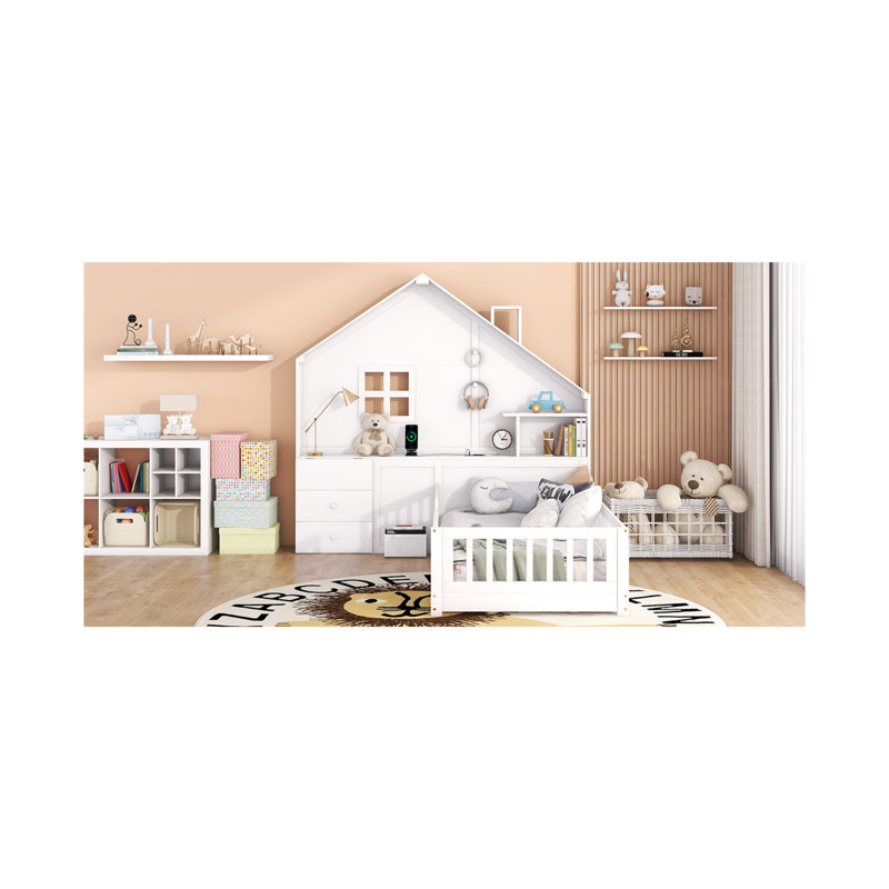 Lit simple innovateur avec ports de charge, conception en bois massif pour une expérience de chambre à coucher confortable