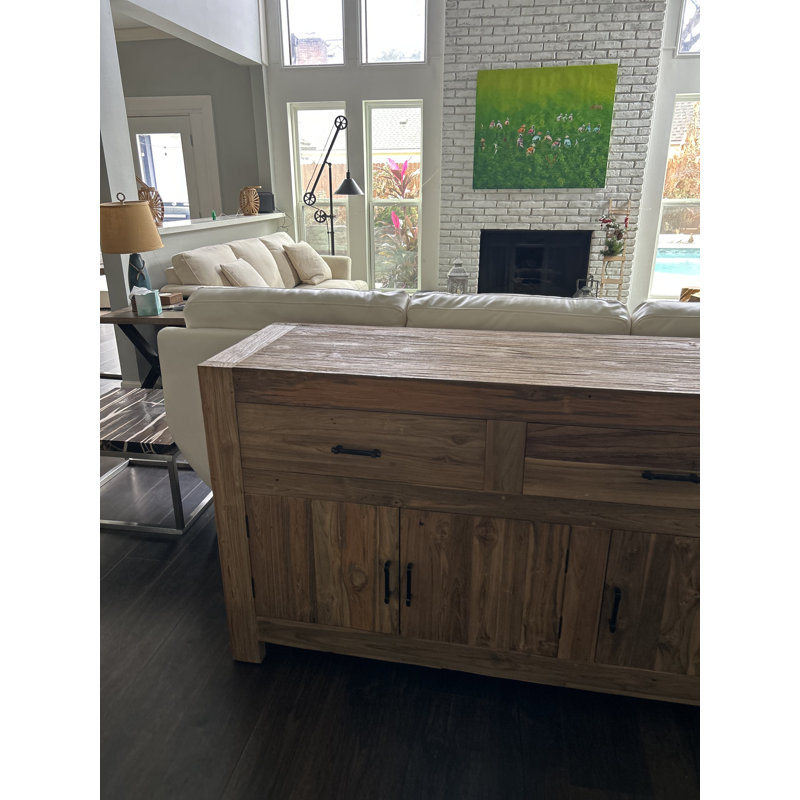 Console en teck recyclé avec tiroirs, H 31 po x l 79 po x P 16 po