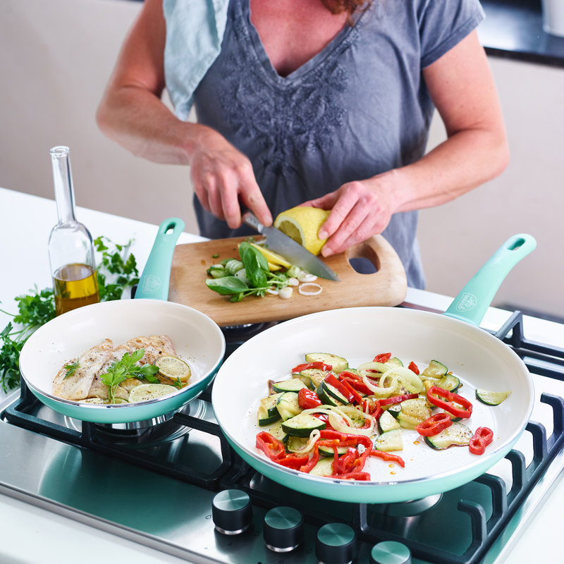 Turquoise Aluminum Ceramic Nonstick 2-Piece Fry Pan Set