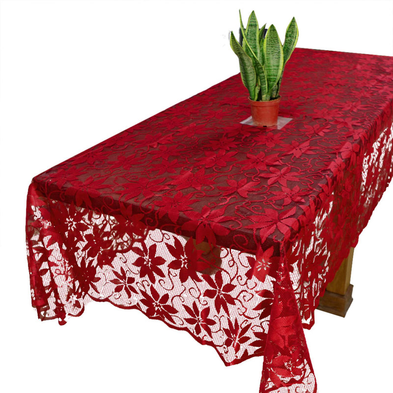 Christmas Rectangle Tablecloth Vintage Red Lace Dining Table Cover  for Christmas Party Decorations