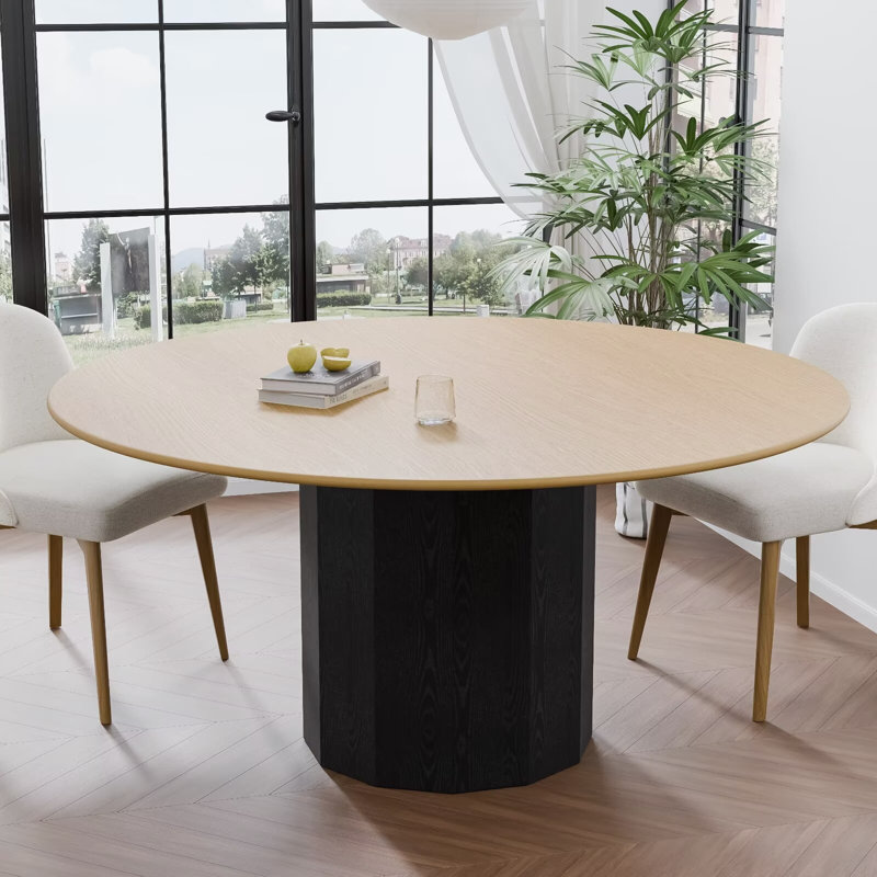 Table de salle à manger 60 po 60 pi, Bois naturel + noir, H 30 po x L 60 po x l 60 po