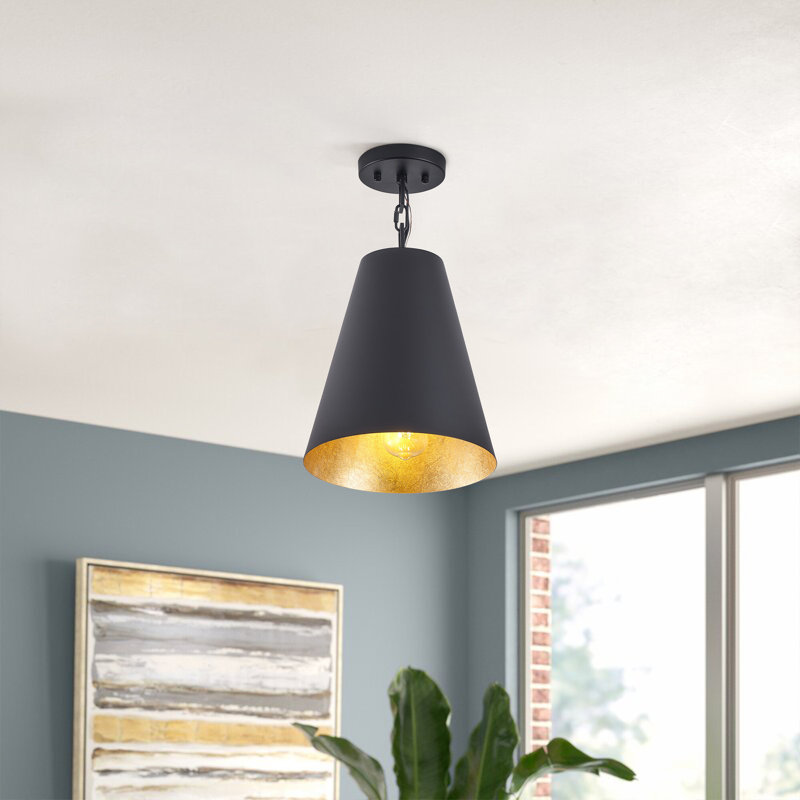 Luminaire suspendu rond industriel en fer 1 lumière à intensité variable, Noir mat
