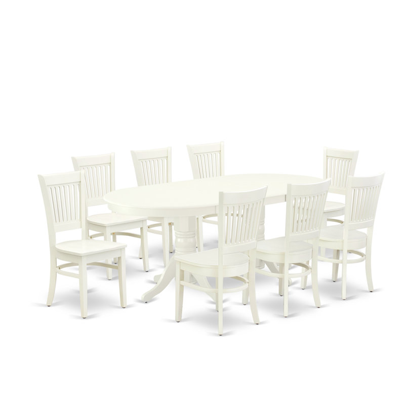 9 Piece Dining Room Table Set Includes an Oval Kitchen Table with Butterfly Leaf and 8 Dining Chairs, Linen White, 9 Pieces