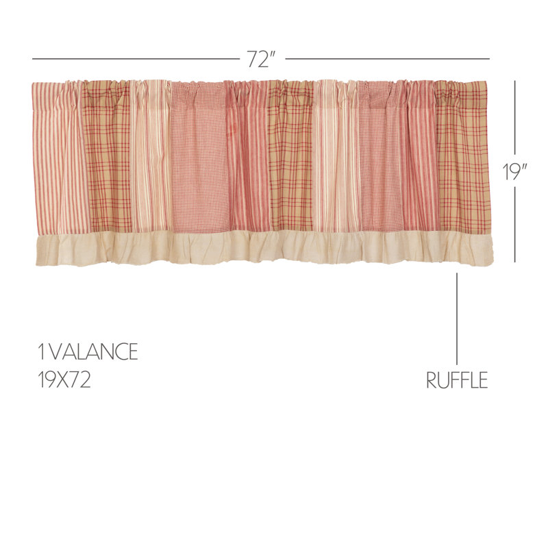 Sawyer Mill Cotton Patchwork Tailored Window Valance, 72" W x 19" L, Country Red/Dark Tan/Dark Crème
