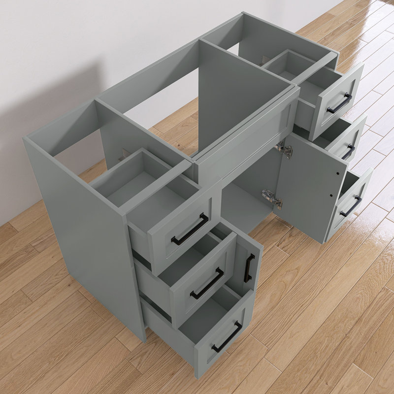 Meuble-lavabo de 48 po sans lavabo supérieur, base d'armoire seulement, rangement de salle de bain à 6 tiroirs, conception à deux portes, eau, résistant aux taches, gris, non assemblé