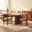 Ovelo 96" Brown Oak Dining Table with Travertine Top, Modern Rectangle Dining Table for 6-8 People-1988339286