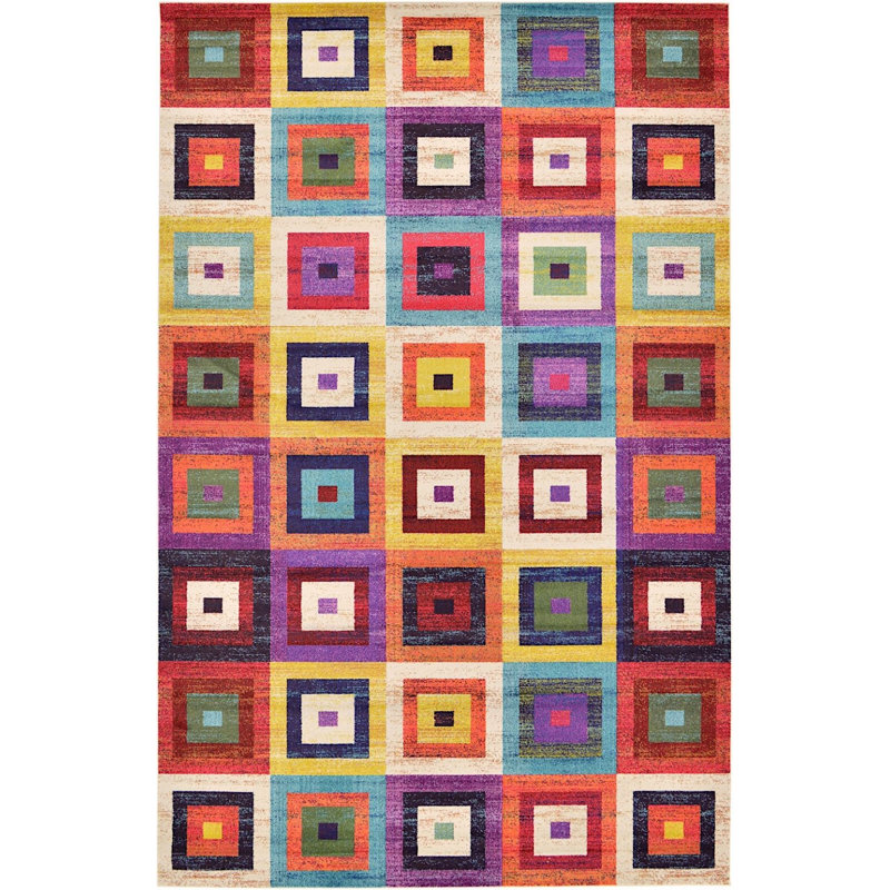 Mauve/gris/jaune Tapis décoratif, Rectangle 10 pi 6 po x 16 pi 5 po